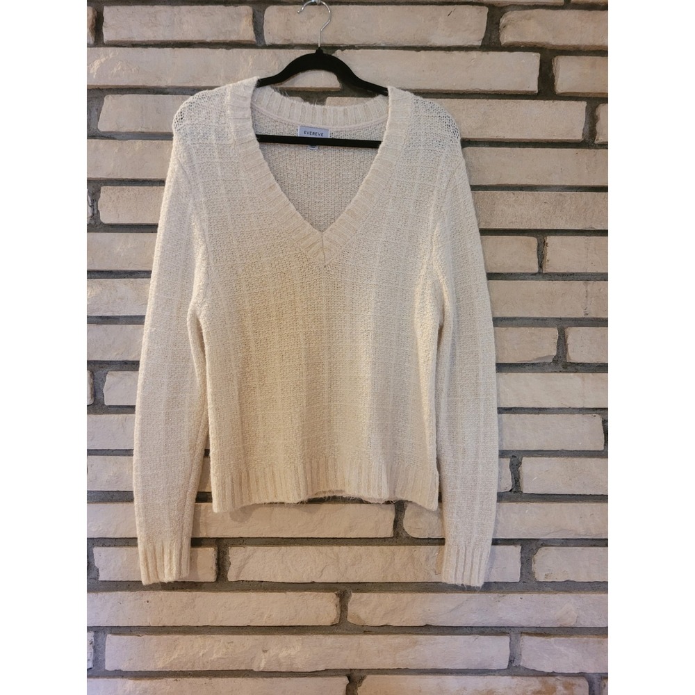 Evereve Soft Knit Sweater V Neck Pullover Cozy Lightweight Casual Size XS